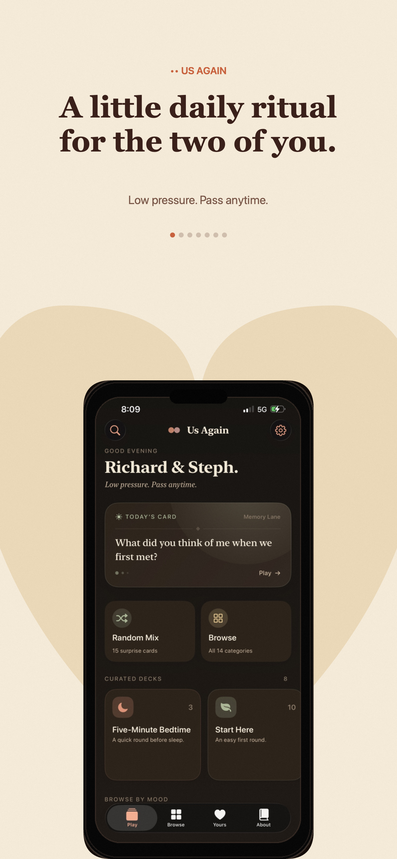 Us Again home screen marketing preview